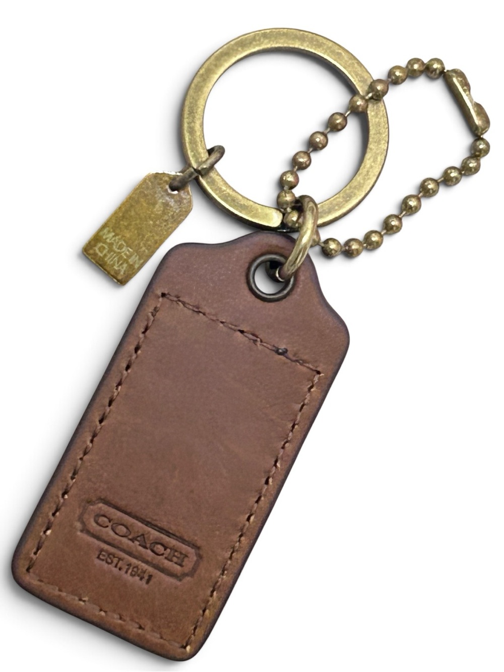 COACH Leather Debossed Painted Stripe Brass Hardware Hangtag/Key Ring/ Bag Charm - Picture 2 of 6